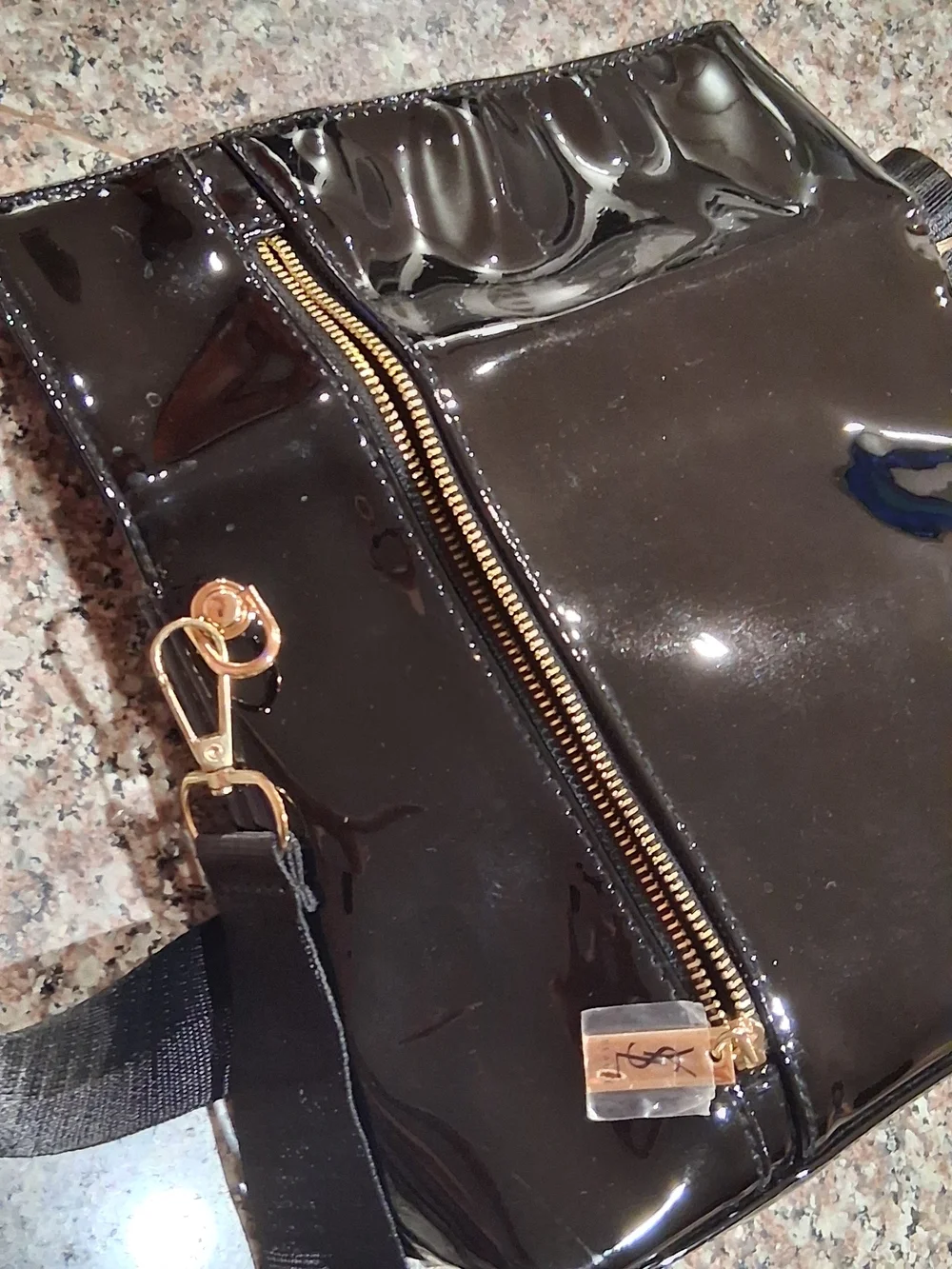 YSL GWP Faux Patent Leather Crossbody Bag w/ Gold Hardware Black Magnetic Closer